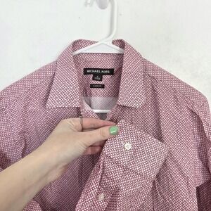 Michael Kors White Red Printed Button Up Long Sleeve Classic Dressy Shirt Sz S